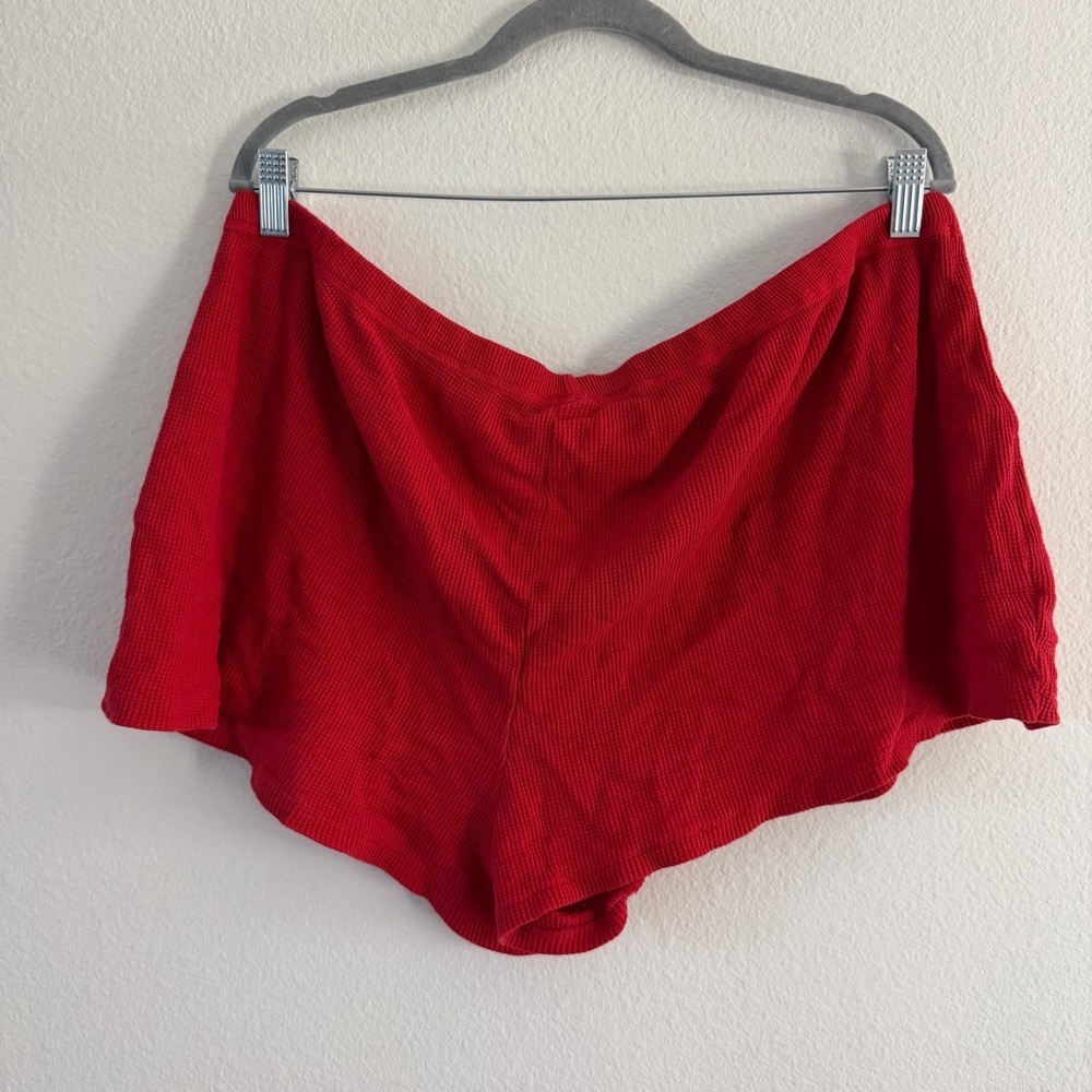 SKIMS Women’s Sleep Red Ribbed Henley and Shorts Pajama Set Size 2X NWT - Picture 6 of 7